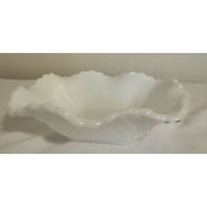 Vintage Hazel Atlas Milk Glass Ruffle Edge‎ Diamond Quilt Pattern Candy Dish